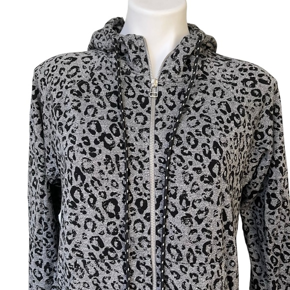 SUNDRY Gray/Black Leopard Print Front Zip Very Soft Hoodie Size 2, Medium - Picture 9 of 12